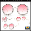 Womens Pearl Bling Round Circle Oversized Metal Rim Wave Arm Sunglasses