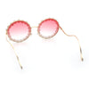 Womens Pearl Bling Round Circle Oversized Metal Rim Wave Arm Sunglasses