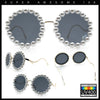 Womens Pearl Bling Round Circle Oversized Metal Rim Wave Arm Sunglasses