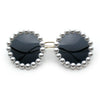 Womens Pearl Bling Round Circle Oversized Metal Rim Wave Arm Sunglasses