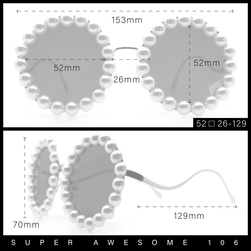 Womens Pearl Bling Round Circle Oversized Metal Rim Wave Arm Sunglasses