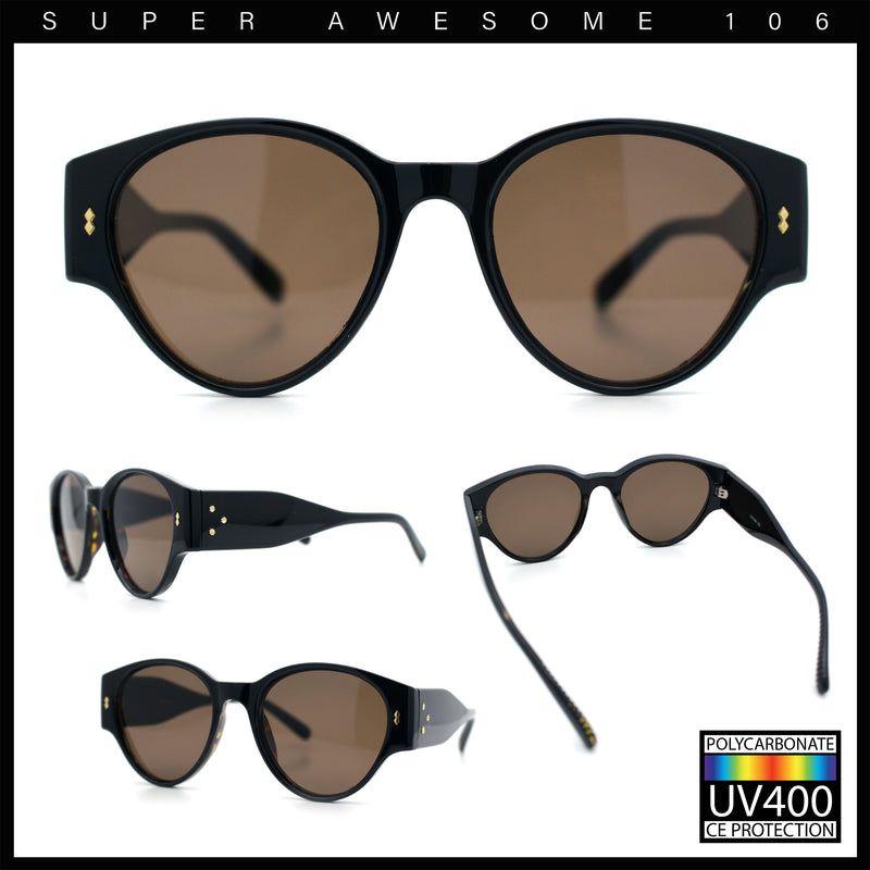 Womens Mod Vintage Style Thick Temple Round Hipster Plastic Sunglasses