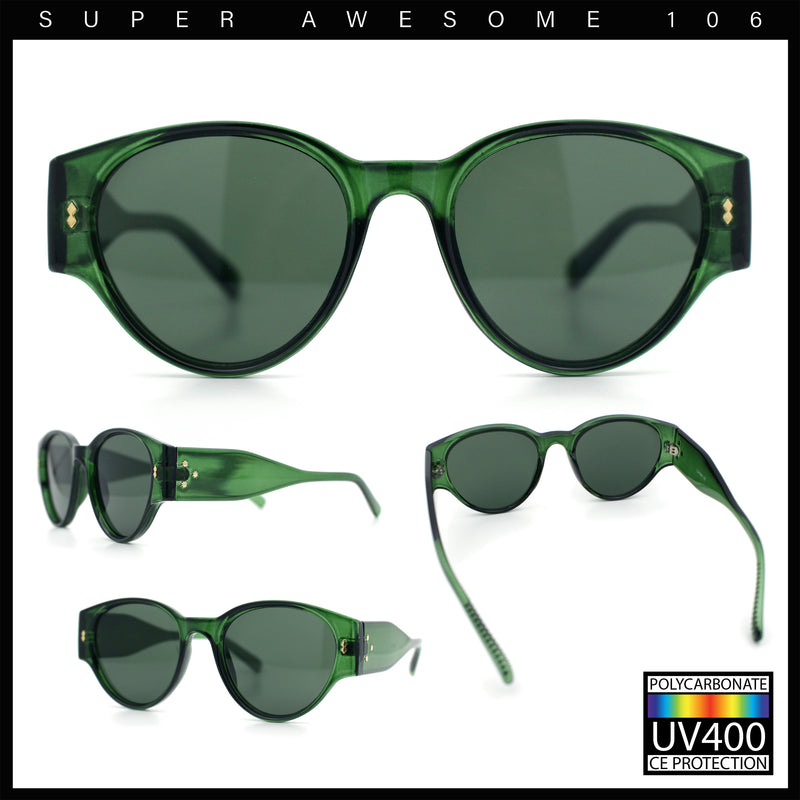 Womens Mod Vintage Style Thick Temple Round Hipster Plastic Sunglasses