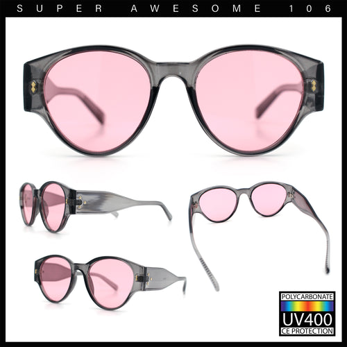 Womens Mod Vintage Style Thick Temple Round Hipster Plastic Sunglasses