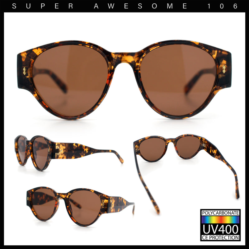 Womens Mod Vintage Style Thick Temple Round Hipster Plastic Sunglasses