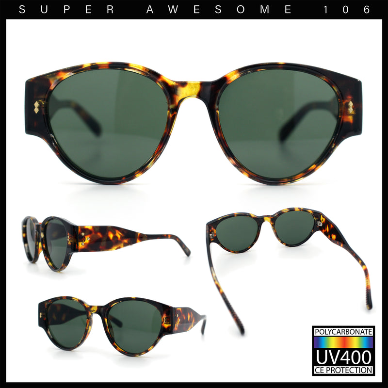 Womens Mod Vintage Style Thick Temple Round Hipster Plastic Sunglasses