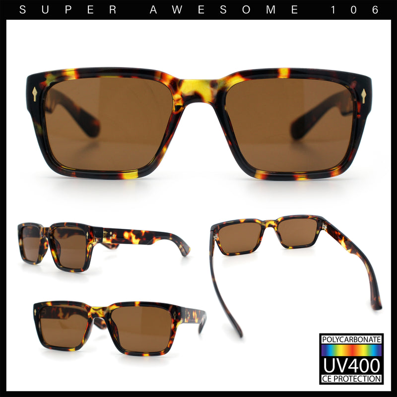 Mens Narrow Rectangle Vintage Style Bohemian Plastic Fashion Sunglasses