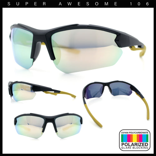 Polarized Mens Color Mirror Baseball Half Rim Wrap Sport Plastic Sunglasses