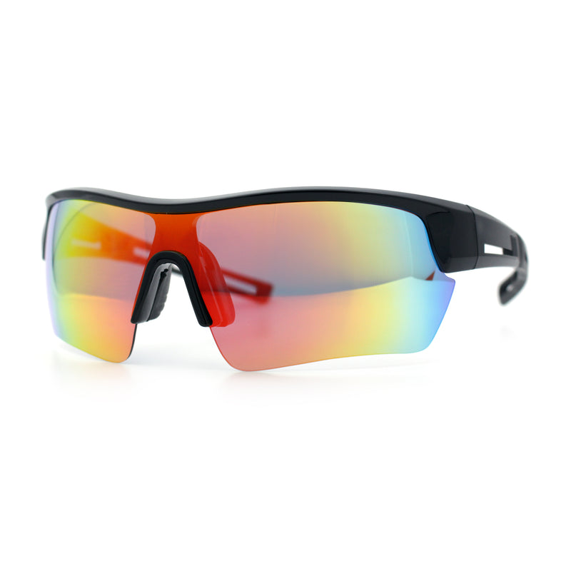 Polarized Mirror Mens Half Rim Rectangle Plastic Sport Wrap Around Sunglasses