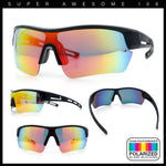 Polarized Mirror Mens Half Rim Rectangle Plastic Sport Wrap Around Sunglasses