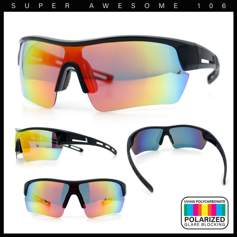 Polarized Mirror Mens Half Rim Rectangle Plastic Sport Wrap Around Sunglasses
