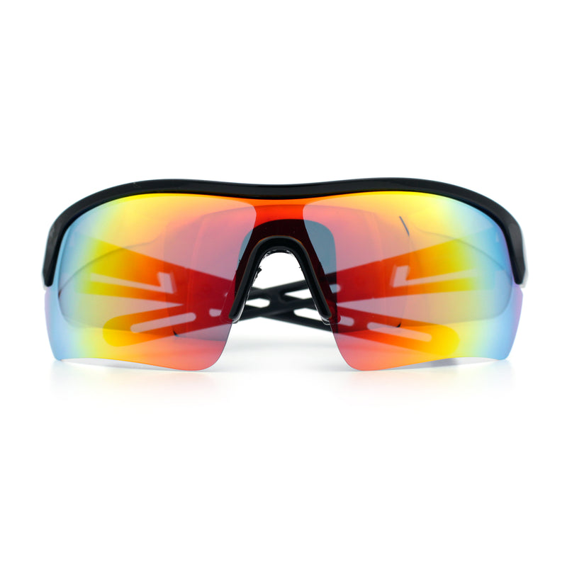 Polarized Mirror Mens Half Rim Rectangle Plastic Sport Wrap Around Sunglasses