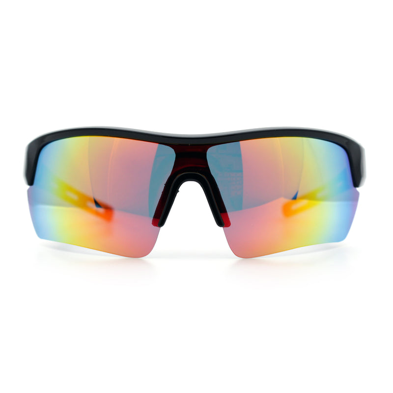 Polarized Mirror Mens Half Rim Rectangle Plastic Sport Wrap Around Sunglasses