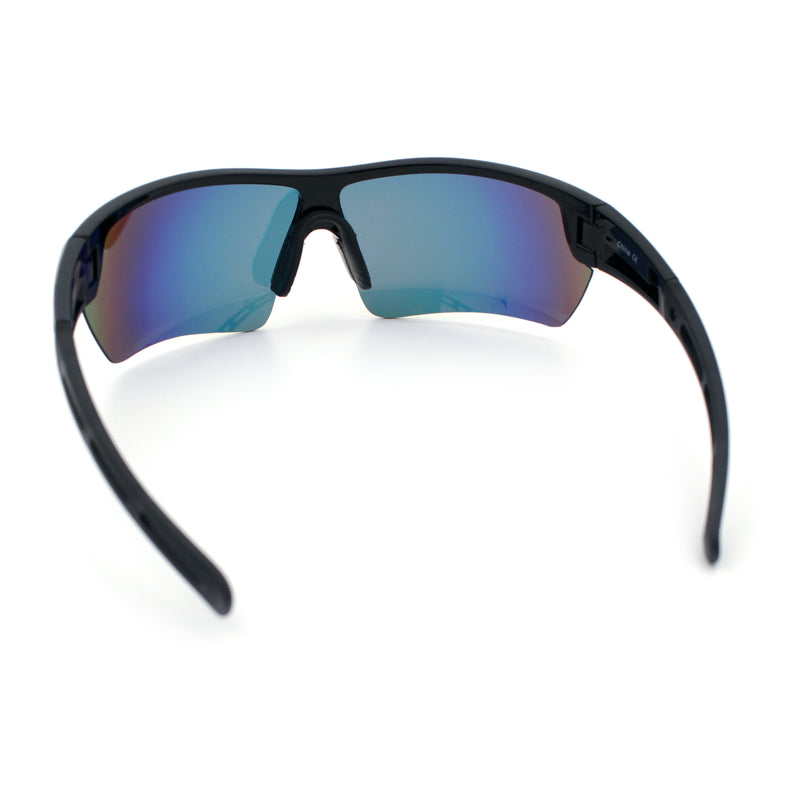 Polarized Mirror Mens Half Rim Rectangle Plastic Sport Wrap Around Sunglasses