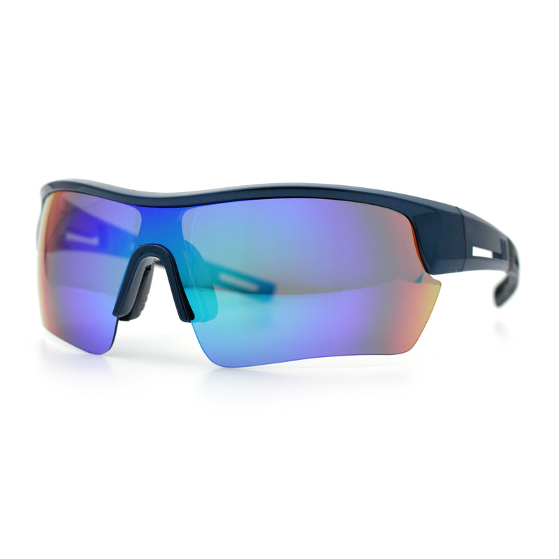 Polarized Mirror Mens Half Rim Rectangle Plastic Sport Wrap Around Sunglasses
