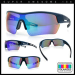 Polarized Mirror Mens Half Rim Rectangle Plastic Sport Wrap Around Sunglasses