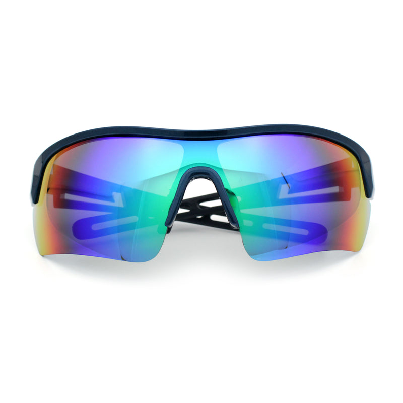Polarized Mirror Mens Half Rim Rectangle Plastic Sport Wrap Around Sunglasses