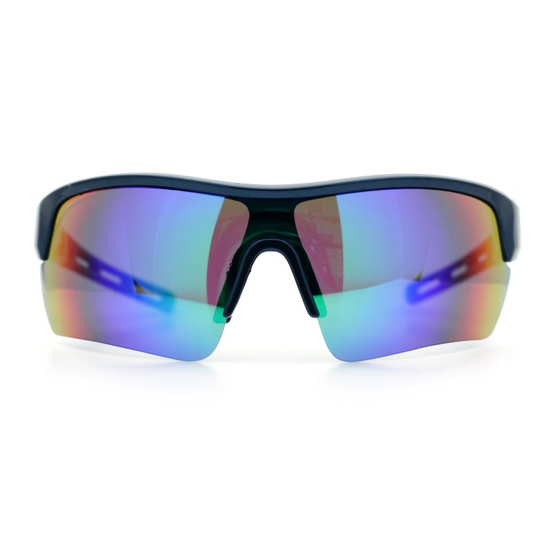 Polarized Mirror Mens Half Rim Rectangle Plastic Sport Wrap Around Sunglasses