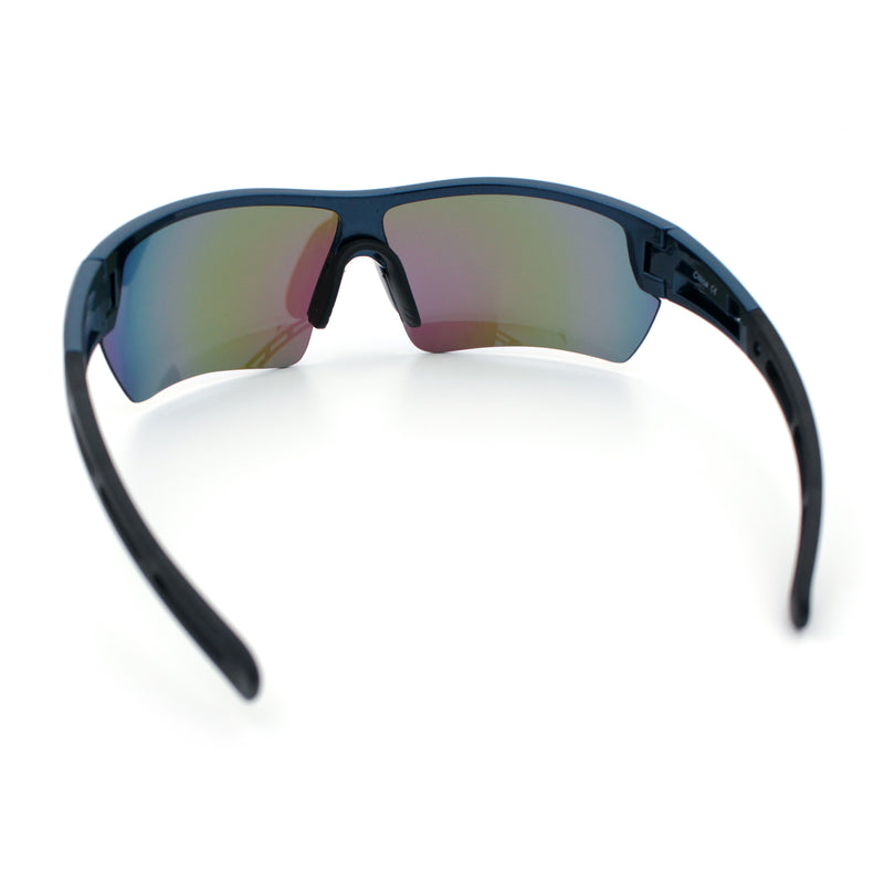 Polarized Mirror Mens Half Rim Rectangle Plastic Sport Wrap Around Sunglasses