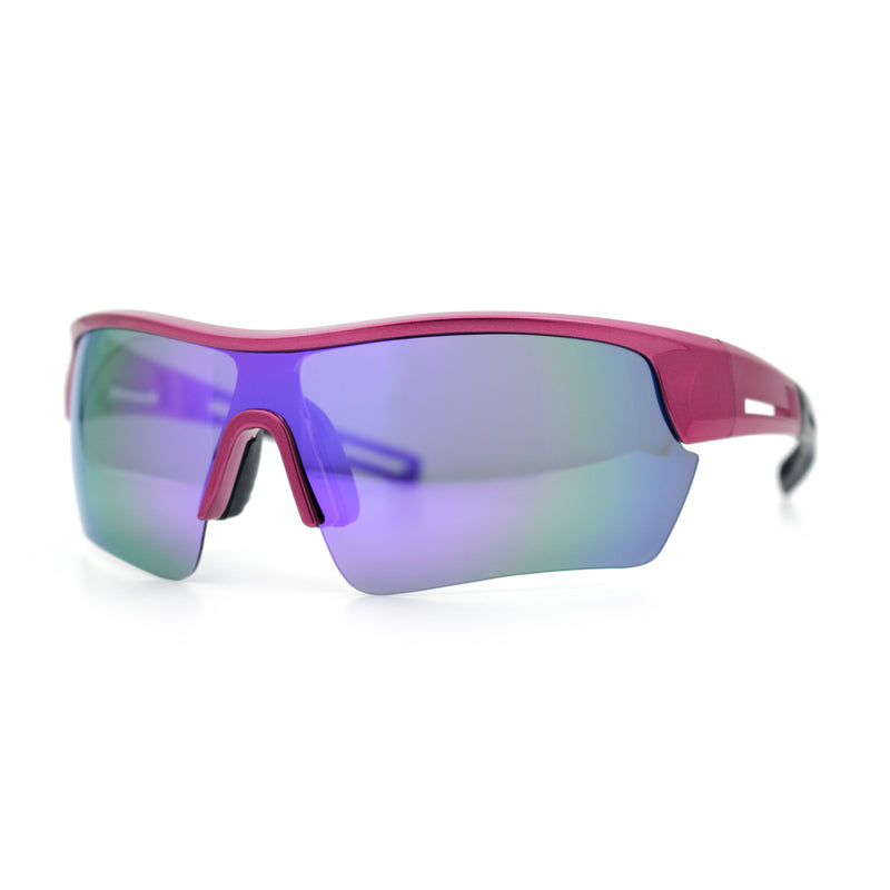 Polarized Mirror Mens Half Rim Rectangle Plastic Sport Wrap Around Sunglasses