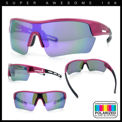 Polarized Mirror Mens Half Rim Rectangle Plastic Sport Wrap Around Sunglasses