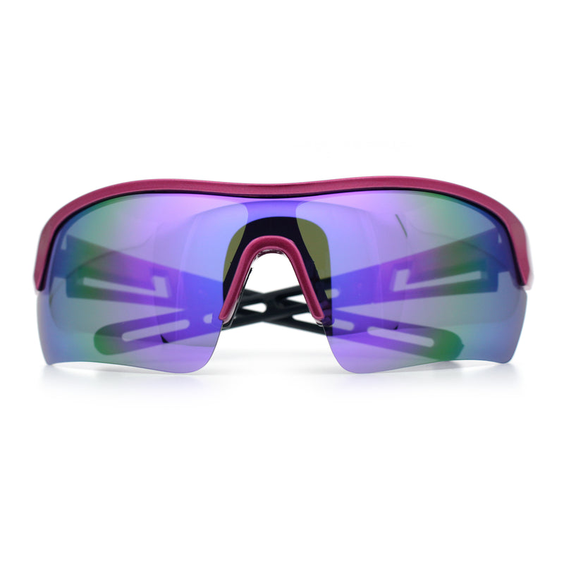 Polarized Mirror Mens Half Rim Rectangle Plastic Sport Wrap Around Sunglasses