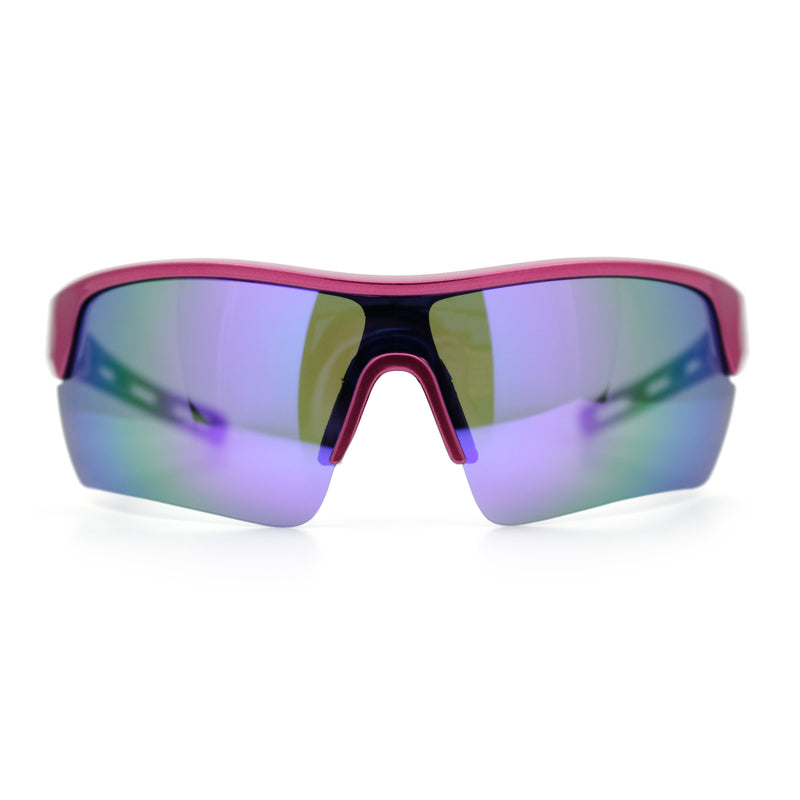 Polarized Mirror Mens Half Rim Rectangle Plastic Sport Wrap Around Sunglasses