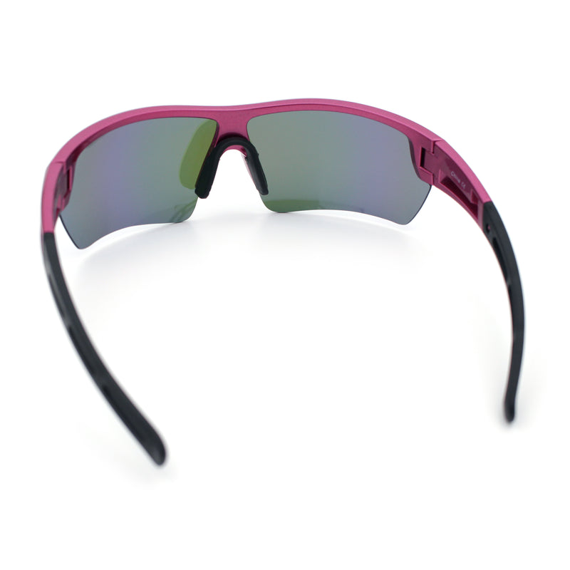 Polarized Mirror Mens Half Rim Rectangle Plastic Sport Wrap Around Sunglasses