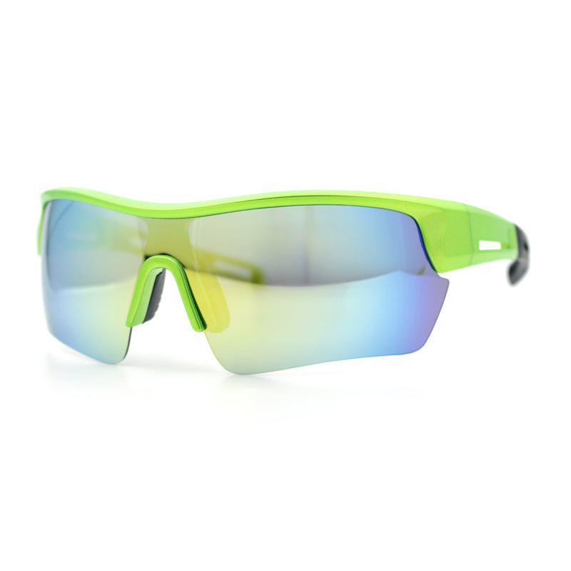 Polarized Mirror Mens Half Rim Rectangle Plastic Sport Wrap Around Sunglasses