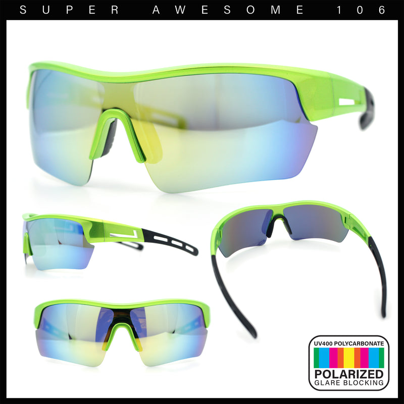 Polarized Mirror Mens Half Rim Rectangle Plastic Sport Wrap Around Sunglasses