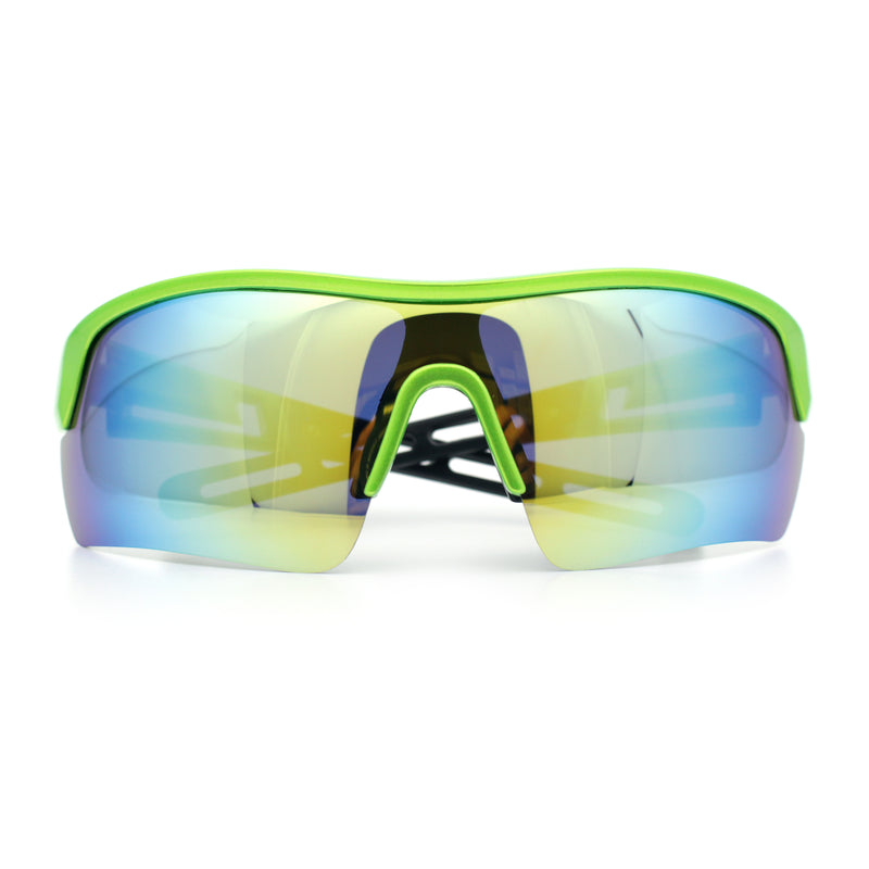 Polarized Mirror Mens Half Rim Rectangle Plastic Sport Wrap Around Sunglasses