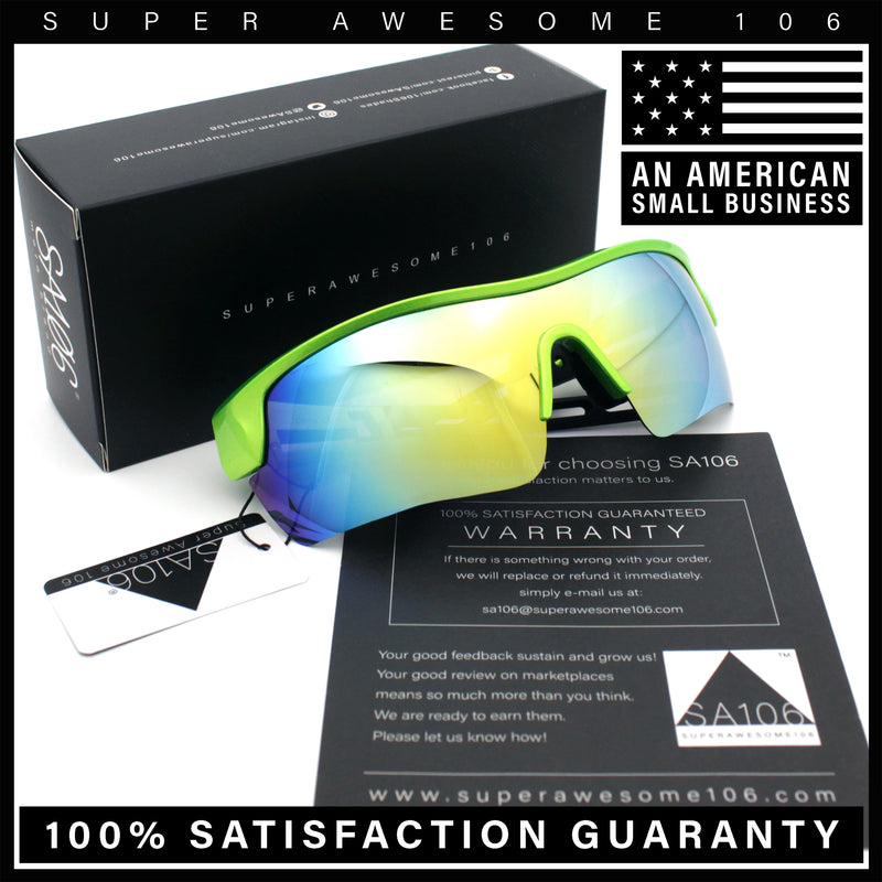 Polarized Mirror Mens Half Rim Rectangle Plastic Sport Wrap Around Sunglasses