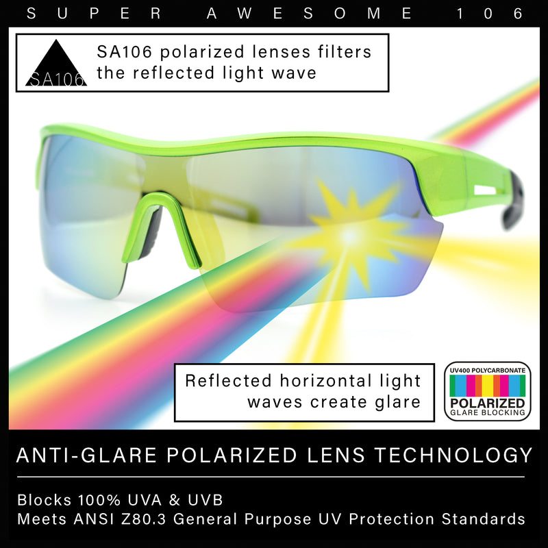 Polarized Mirror Mens Half Rim Rectangle Plastic Sport Wrap Around Sunglasses