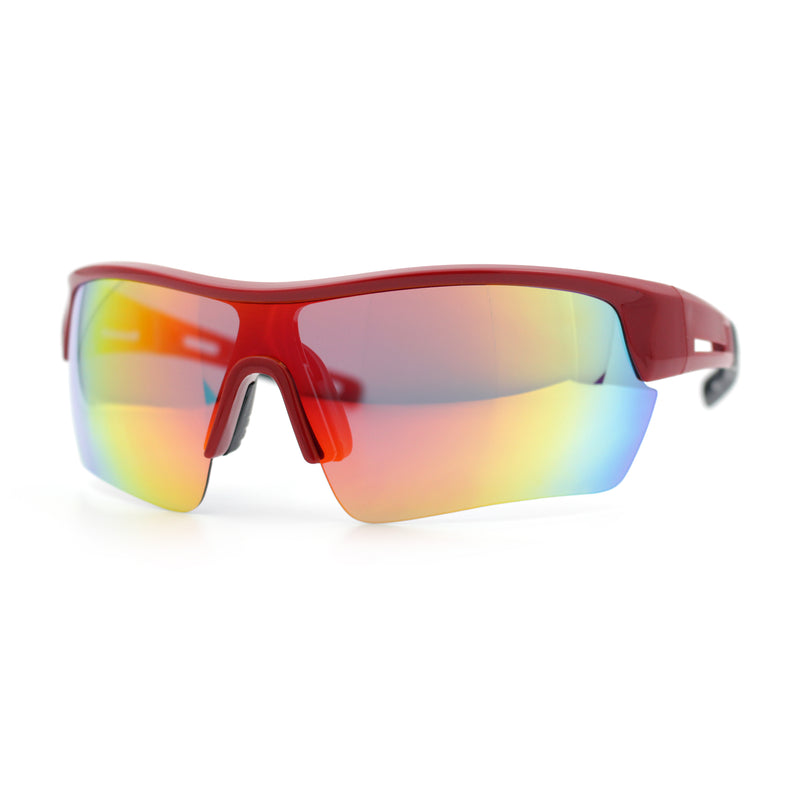 Polarized Mirror Mens Half Rim Rectangle Plastic Sport Wrap Around Sunglasses