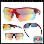 Polarized Mirror Mens Half Rim Rectangle Plastic Sport Wrap Around Sunglasses