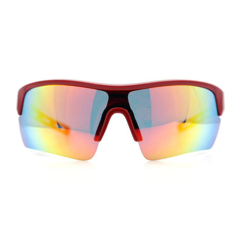 Polarized Mirror Mens Half Rim Rectangle Plastic Sport Wrap Around Sunglasses