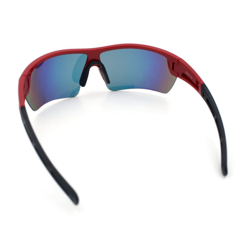 Polarized Mirror Mens Half Rim Rectangle Plastic Sport Wrap Around Sunglasses
