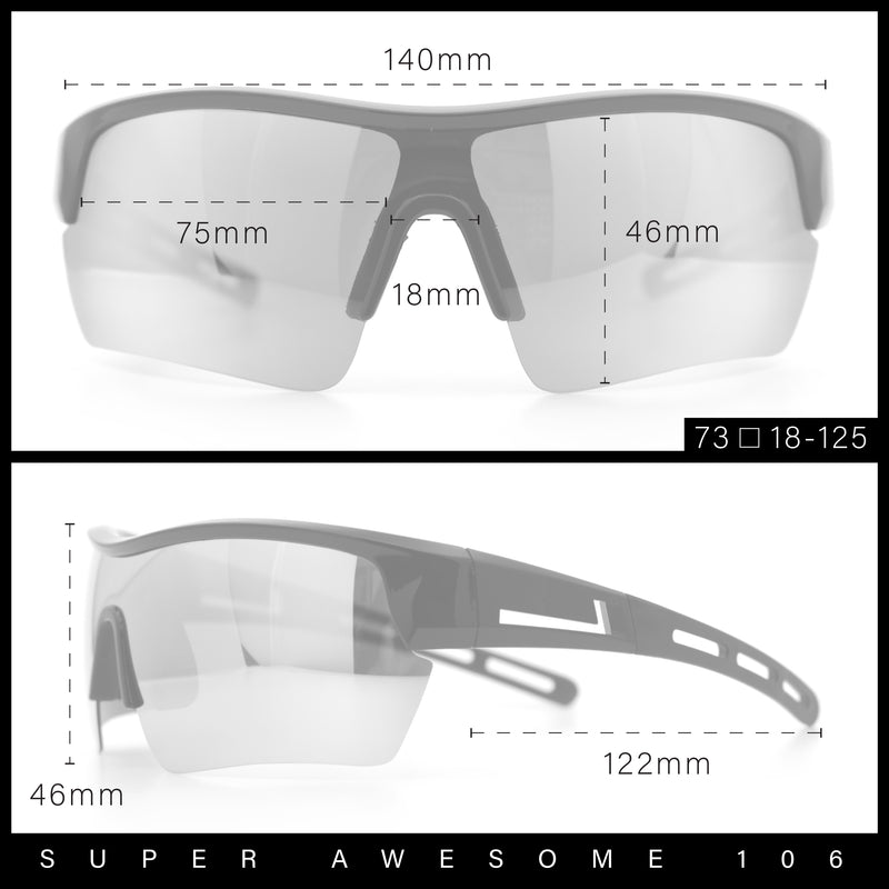 Polarized Mirror Mens Half Rim Rectangle Plastic Sport Wrap Around Sunglasses