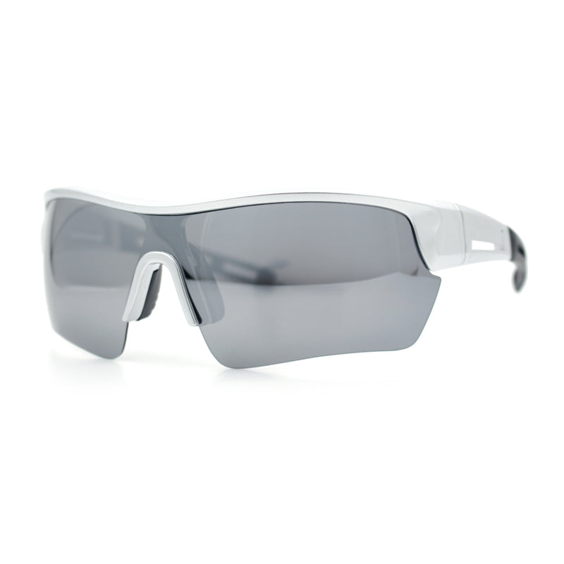 Polarized Mirror Mens Half Rim Rectangle Plastic Sport Wrap Around Sunglasses