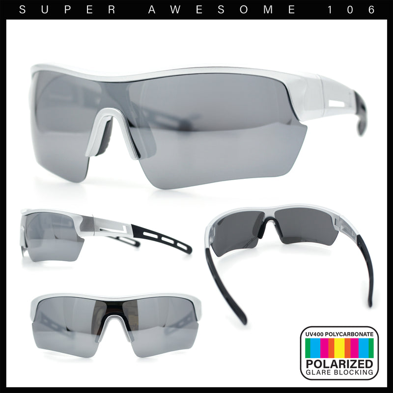 Polarized Mirror Mens Half Rim Rectangle Plastic Sport Wrap Around Sunglasses