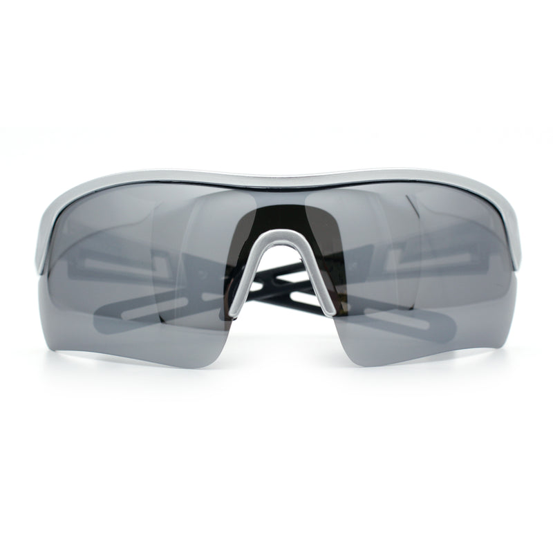 Polarized Mirror Mens Half Rim Rectangle Plastic Sport Wrap Around Sunglasses