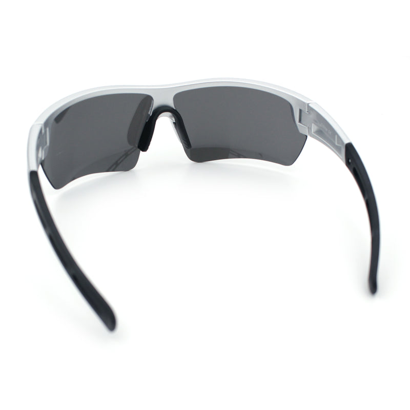 Polarized Mirror Mens Half Rim Rectangle Plastic Sport Wrap Around Sunglasses