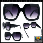 Womens Large Exaggerated Thick Plastic Mod Fashion Rectangle Sunglasses