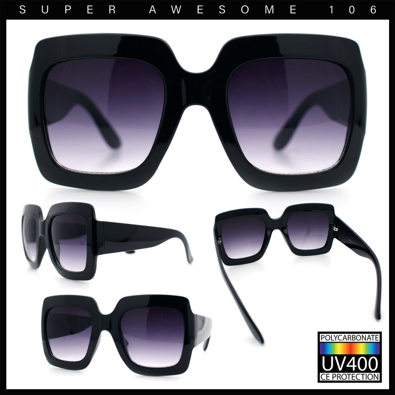 Womens Large Exaggerated Thick Plastic Mod Fashion Rectangle Sunglasses