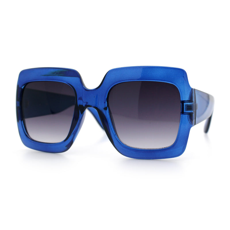 Womens Large Exaggerated Thick Plastic Mod Fashion Rectangle Sunglasses