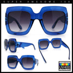 Womens Large Exaggerated Thick Plastic Mod Fashion Rectangle Sunglasses