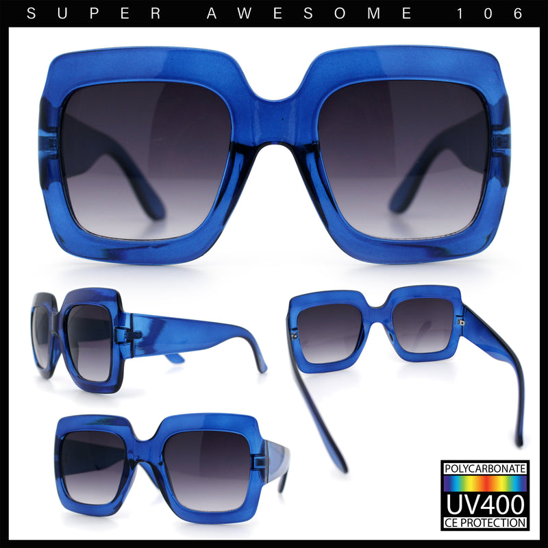 Womens Large Exaggerated Thick Plastic Mod Fashion Rectangle Sunglasses