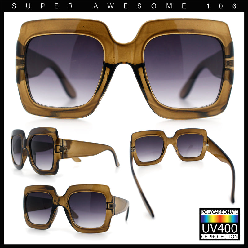 Womens Large Exaggerated Thick Plastic Mod Fashion Rectangle Sunglasses