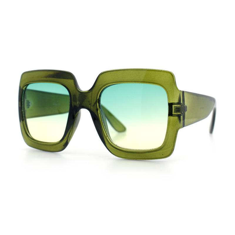 Womens Large Exaggerated Thick Plastic Mod Fashion Rectangle Sunglasses