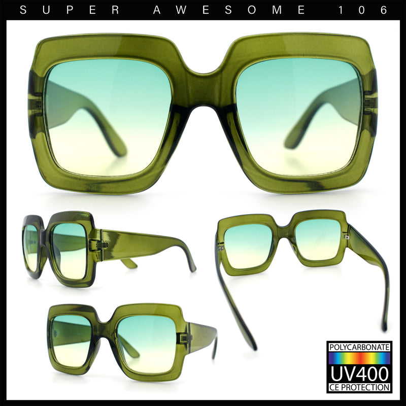 Womens Large Exaggerated Thick Plastic Mod Fashion Rectangle Sunglasses